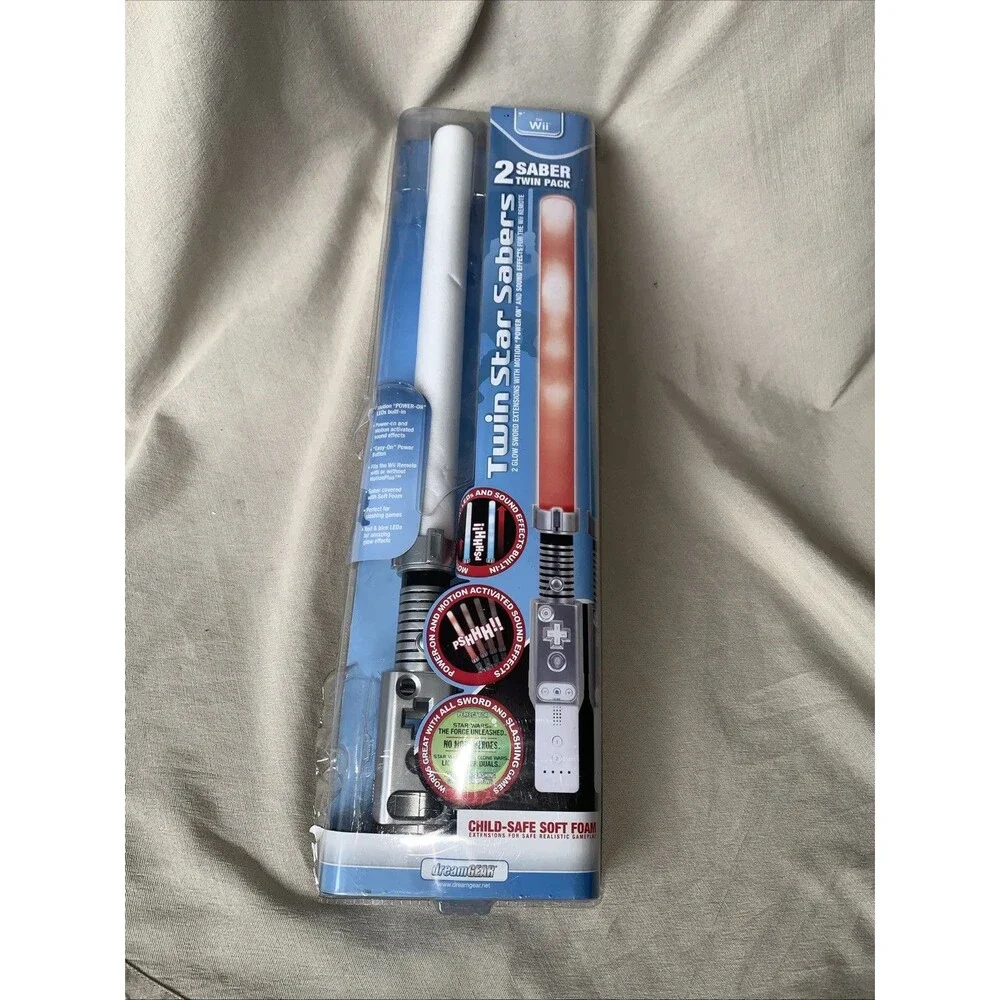 Wii Twin Star Sabers Twin Pack Child Safe Soft Foam LED & Sound Effects NIB IMP